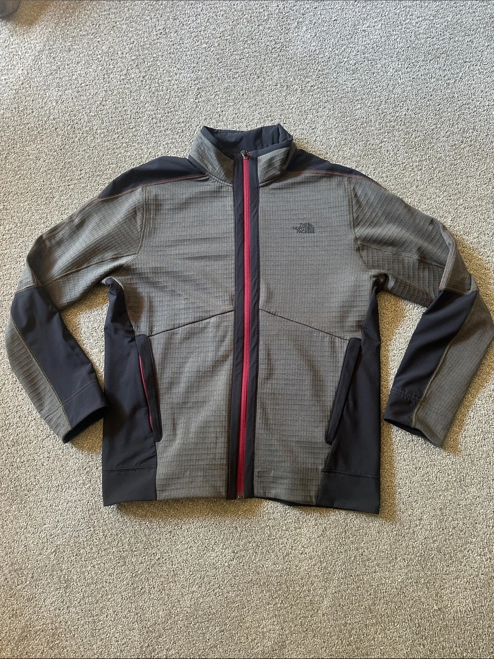 The North Face Gray and Black Lightweight Softshell Jacket with Red Trim